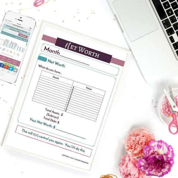 Net Worth Worksheet Printable The Busy Budgeter Shop